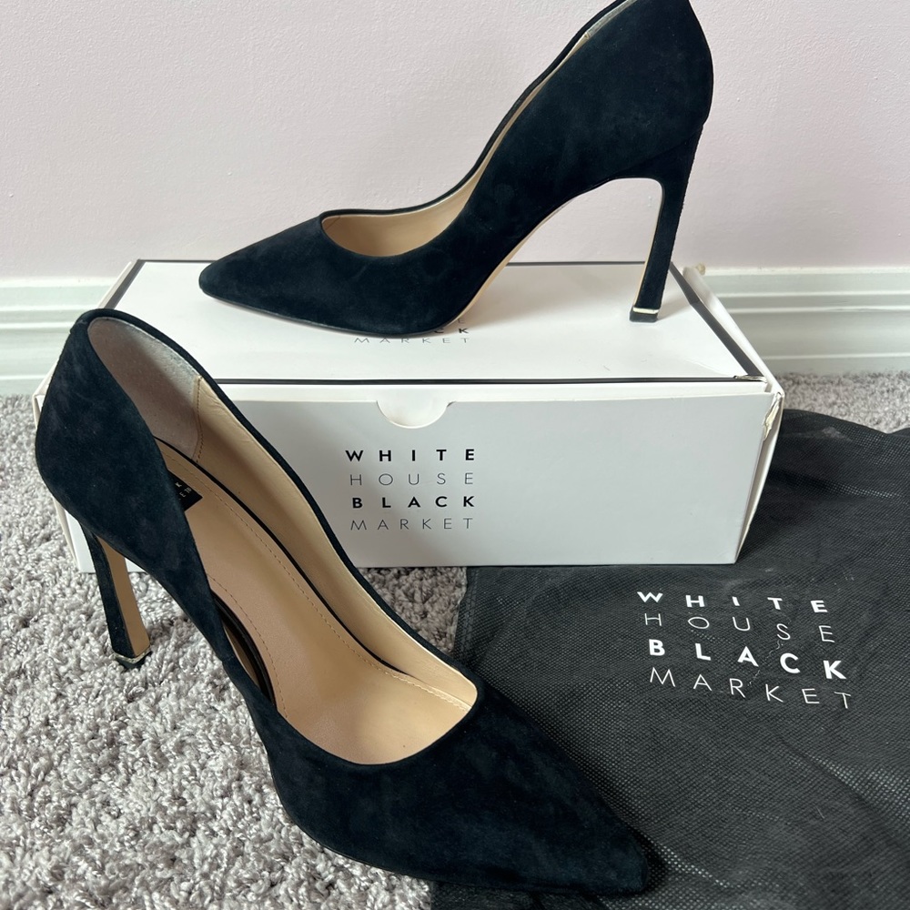 White House Black Market Black Suede Pumps with gold detail - Women’s High Heels